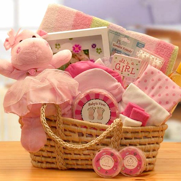 My First Teddy Bear New Baby Gift Basket - Pink - baby bath set