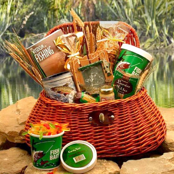 Fishing Fanatic's Fishing Creel Gift Basket