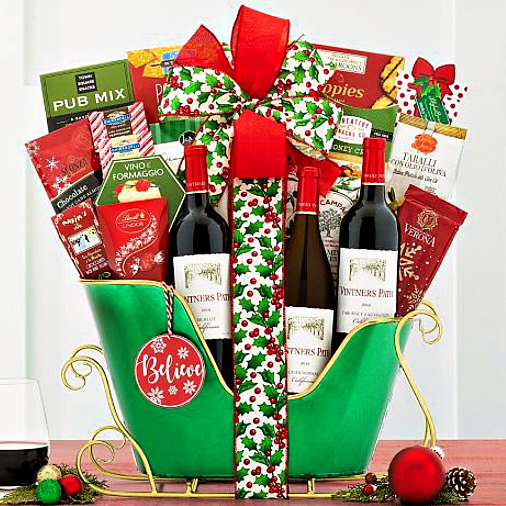Vintners Path Winery Holiday Sleigh Gift Basket