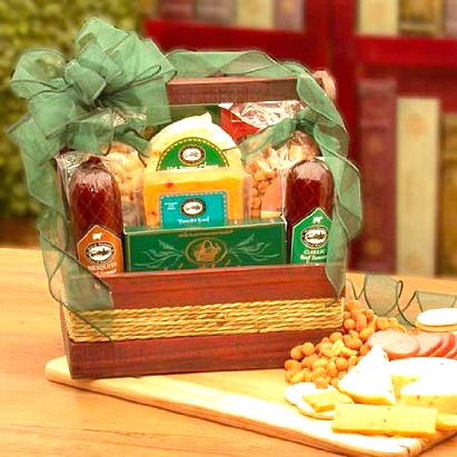 Meat & Cheese Wooden Gift Crate - Sympathy Gift Baskets