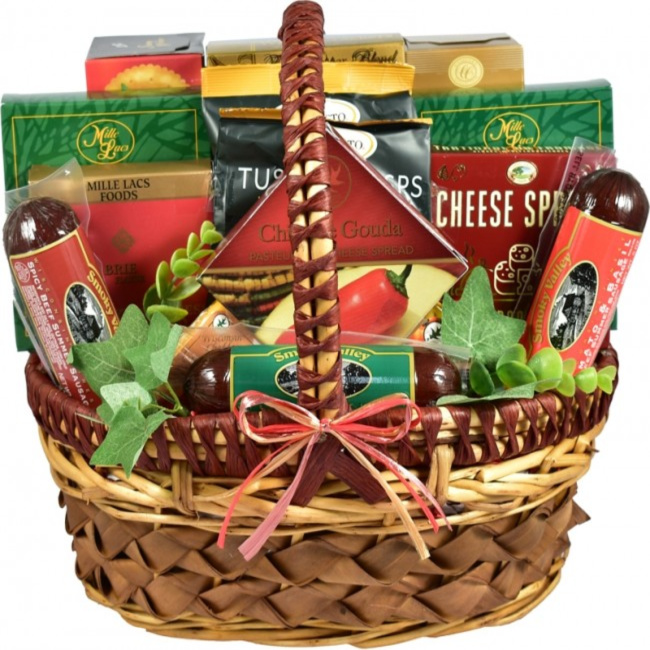 Deluxe Gift Basket Filled With Delicious Sausage & Cheese