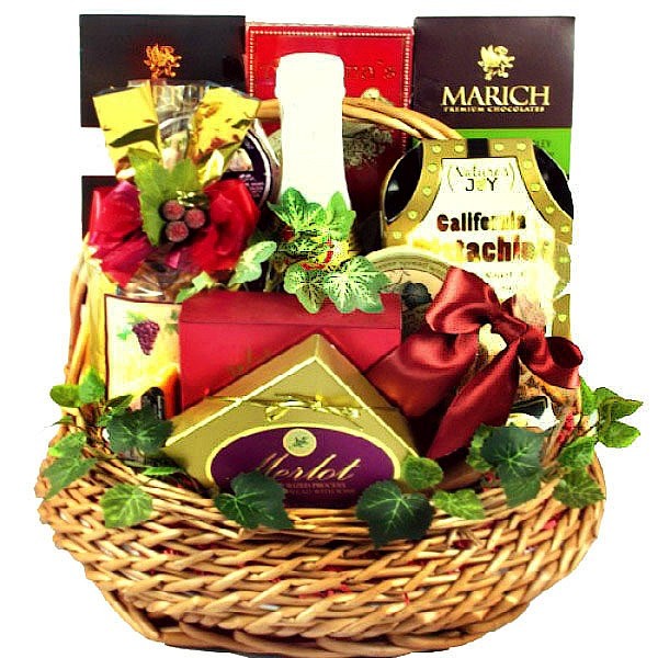 Gourmet Food Gift Basket With Chocolate Nuts Cheese More