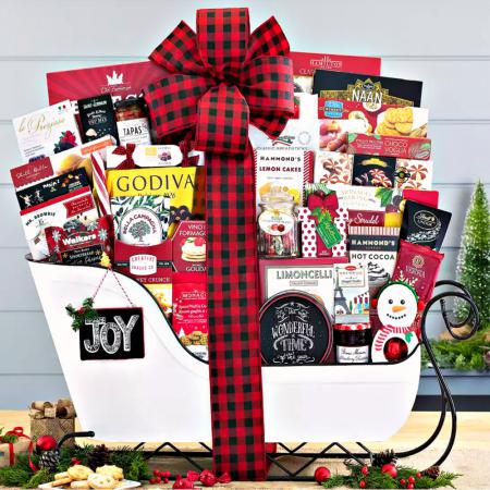 holiday sleigh gift basket for Christmas