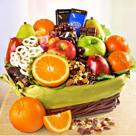 organic gift basket of fruit and sweets