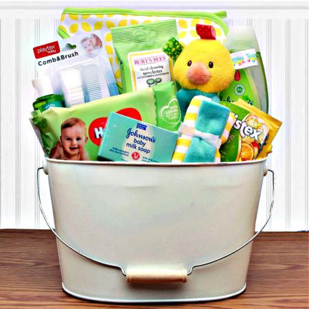 Gray 5-Piece Baby Gift Basket for Baby Shower/Newborn Welcome Home