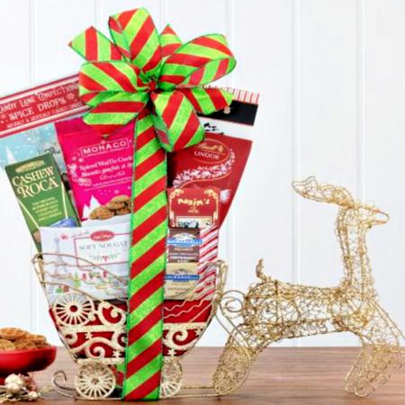 holiday sleigh and reindeer gift basket