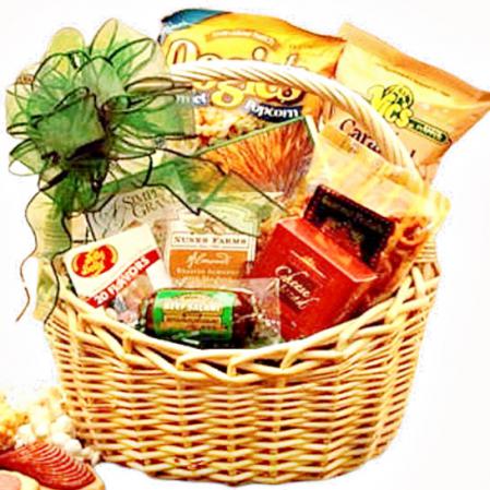 a snack lovers favorite food basket