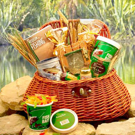 Fishing Fanatic's Fishing Creel Gift Basket