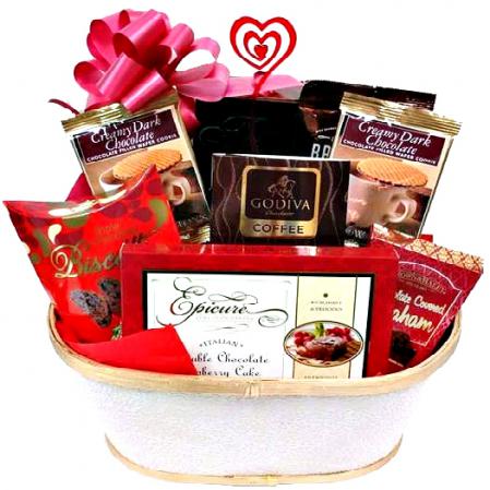 Sweet and Savory Valentine Basket – A Gift Basket Full by Carolina