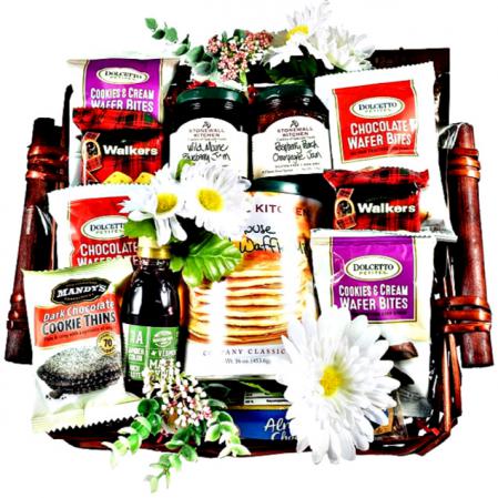 gift basket with breakfast foods