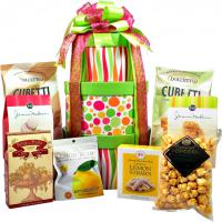 gift tower of treats and goodies