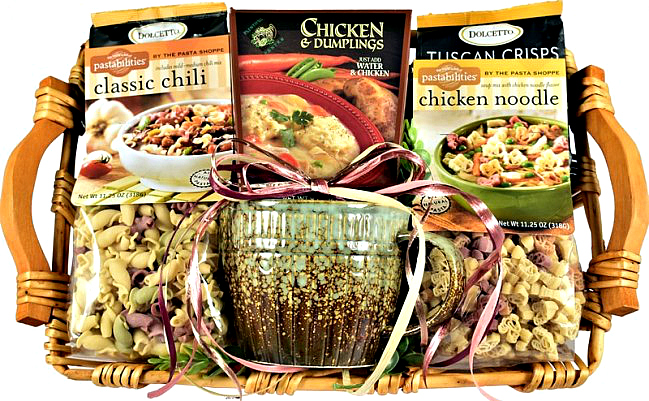 Gift Basket Filled With Warm And Cozy Comfort Foods